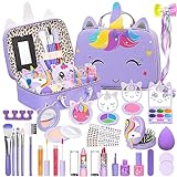 Kids Makeup Kit for Girl - Kids Washable Makeup Girls Toys with Unicorn Cosmetic Case, Real Girl Makeup Sets for Toddler Kid Children Christmas Birthday Gifts Toys for 3 4 5 6 7 8-12 Year Old Girls