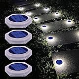 DetarZinLED 4 Pack Solar Deck Step Lights Outdoor, IP68 Waterproof Solar Lights for Outside Stair, White Stick on LED Lights Solar Powered for Garden Backyard Fence Pathway Patio