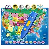 Qiaojoy Bilingual Interactive Map for Kids Talking USA Map for Kids Learning Geography Toys Games Ages 3 to 12 Educational Electronic USA Map i-Poster Gift for 4 5 6 7 8 9 10 Year Old Girls Boys