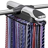 Aniva Motorized Tie Rack Best Closet Organizer with LED Lights, Includes J Hooks for Wired Shelving Stores Up to 72 Ties with 8 Belts, Rotation Operates with Batteries