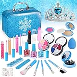 SUPER JOY Kids Makeup Kit for Girl, 25 Pcs Washable Makeup Toy Set, Safe & Non-Toxic, Real Makeup Girl Toys, Frozen Stylish Cosmetic Beauty Set for Kids Play Game Christmas Birthday Party Gift