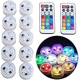 Mini Submersible Led Lights with Remote, Small Underwater Tea Lights Candles Waterproof 1.5' RGB Multicolor Flameless Accent Lights Battery Operated Vase Pool Pond Lantern Decoration Lighting (10pcs)