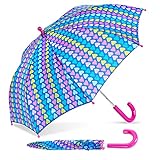 ShedRain Multicolored Heart Striped Kids Umbrella - Pinch-Proof, Easy Grip Handle - Compact Children's School & Travel Umbrella with Large 33' Arc, Heavy Duty Steel Shaft & Fiberglass Ribs