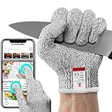 NoCry Cut Resistant Gloves Food Grade with 3 Touchscreen Capable Fingers; Protective Kitchen Gloves for Cutting; Use Cut Gloves as Fish Gloves, Butcher Gloves or Wood Carving Gloves, Medium
