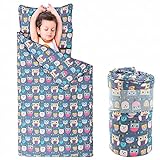 ROSSISON Nap Mat with Pillow and Blanket 100% Cotton with Microfiber Fill, Padded Sleeping Mat, for Daycare Preschool Toddler Prek Boys Girls Kids (Witty Owl, Extra Long-56'x20')