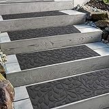 Aucuda 6 Packs Stair Treads for Wooden Steps, 8.5' x 30 Stair Treads Carpet for Outdoor Steps, Rubber Backing Stair Treads Non-slip, Grey Stair Rugs Heavy Duty, Stair Runners Floral Pattern, Traction.