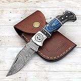 WINTERFELL Personalized Engraved Damascus Steel Pocket Folding Knife Handmade Quality 6.5'' Small Pocket Knives for Outdoor, Camping, Hiking Back Lock Blade Made of Authentic Damascus Steel