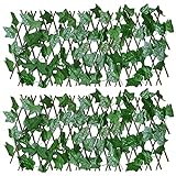 DearHouse 2Pcs Fence Privacy Screen, Artificial Leaf Faux Ivy Expandable/Stretchable Privacy Fence Balcony Patio Outdoor,Decorative Faux Ivy Fencing Panel (Single Sided Leaves)
