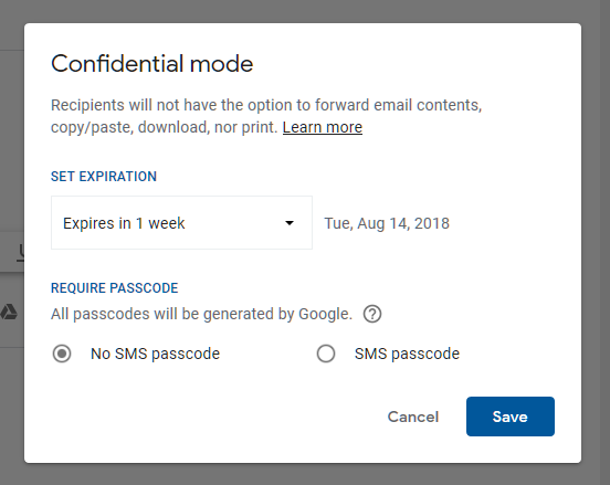 gmail confidential mode