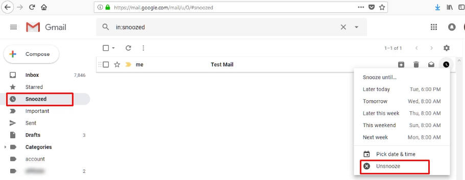 gmail email unsnooze
