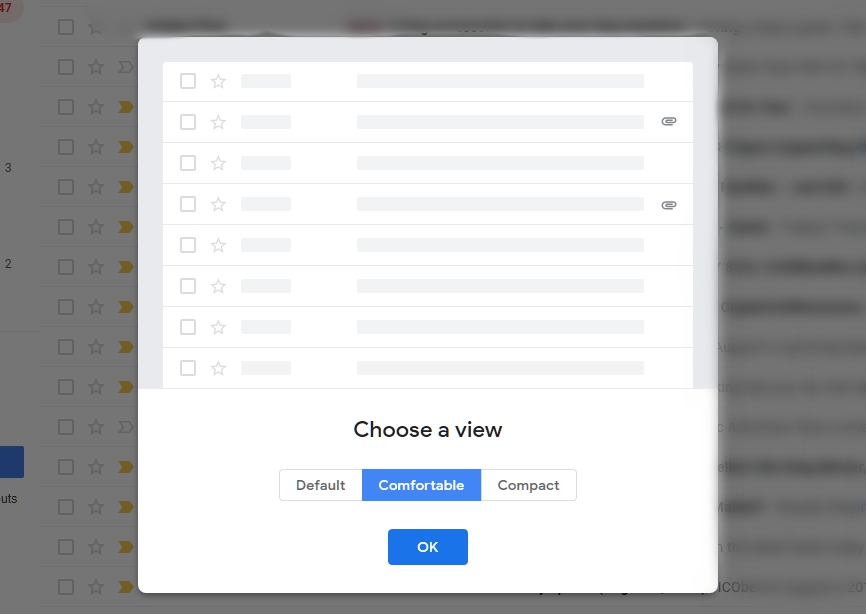 gmail views options settings