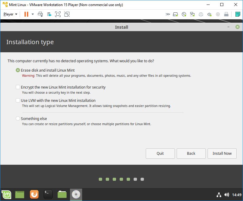 mint linux virtual machine installation installation type