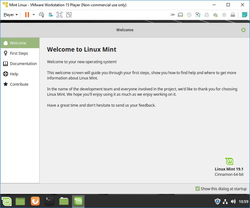 mint linux virtual machine welcome