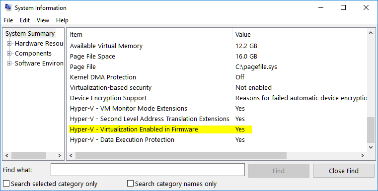 system information virtualization enabled in firmware status