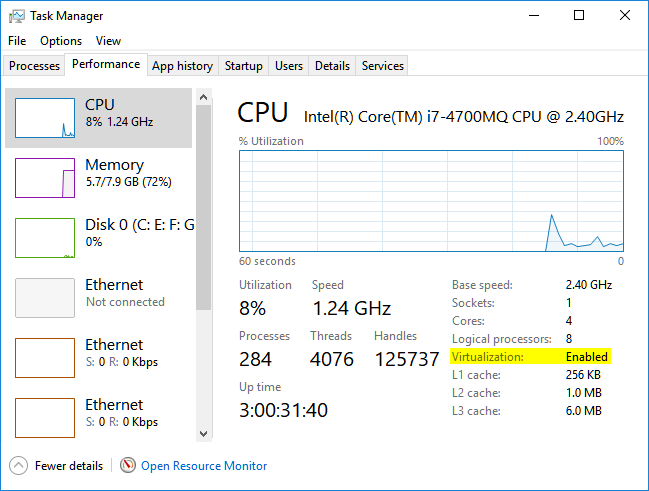 task manager virtualization status check