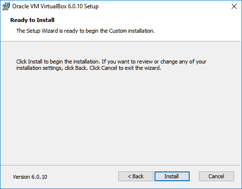 virtualbox install confirmation