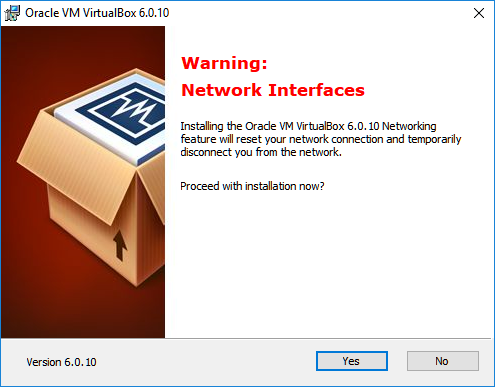 virtualbox install network interface warning