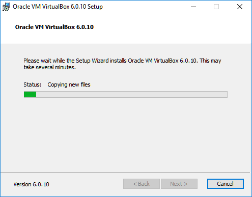 virtualbox install progress writing files