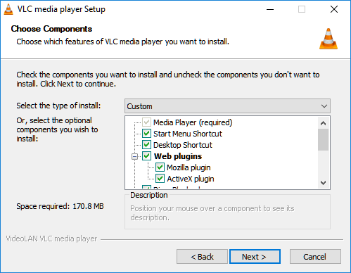 vlc media player install components